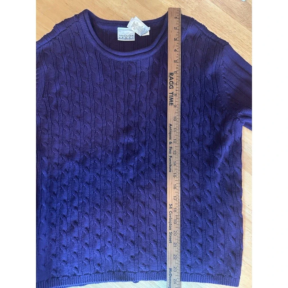 Eggplant Purple Cable Knit Sweater Women XL 100% Cotton Villager Sport Claiborne - Picture 5 of 10
